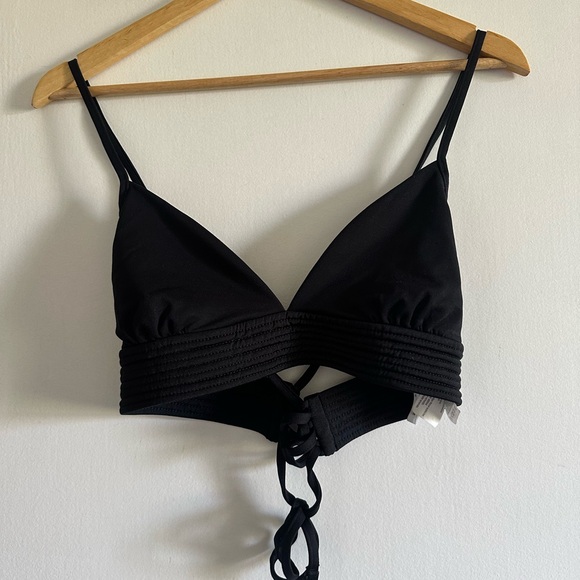 Seafolly Australia Black Quilted Fixed Tri Strappy Bikini Top size 14 EUC - Picture 6 of 12